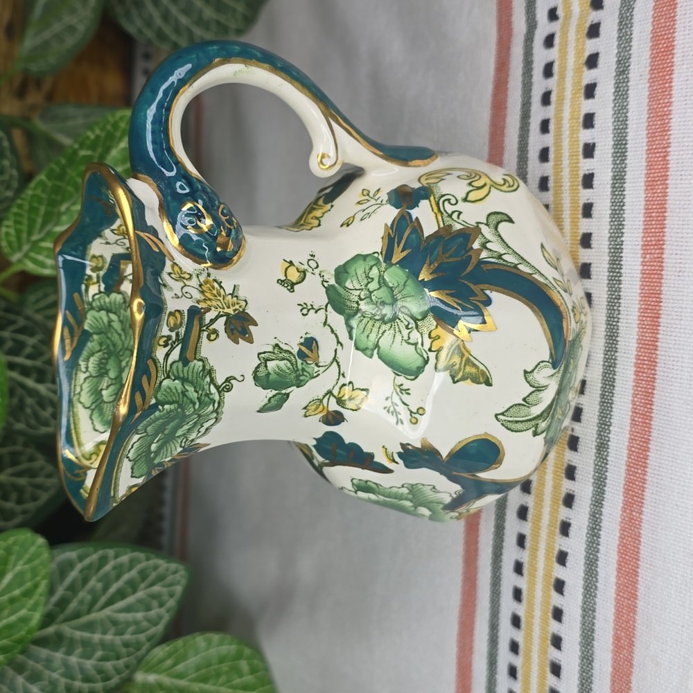 Vintage Mason’s Ironstone Chartreuse Hydra Jug Pitcher Green Gold Gilt England